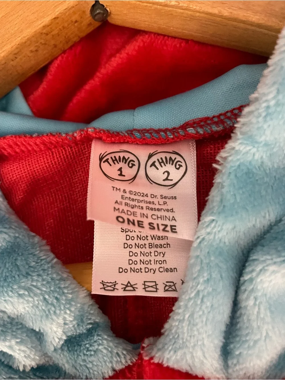 Dr Seuss Thing 1 Thing 2 Hooded Plush Adult Costume Jumpsuit Once Size Spirit - Picture 8 of 14